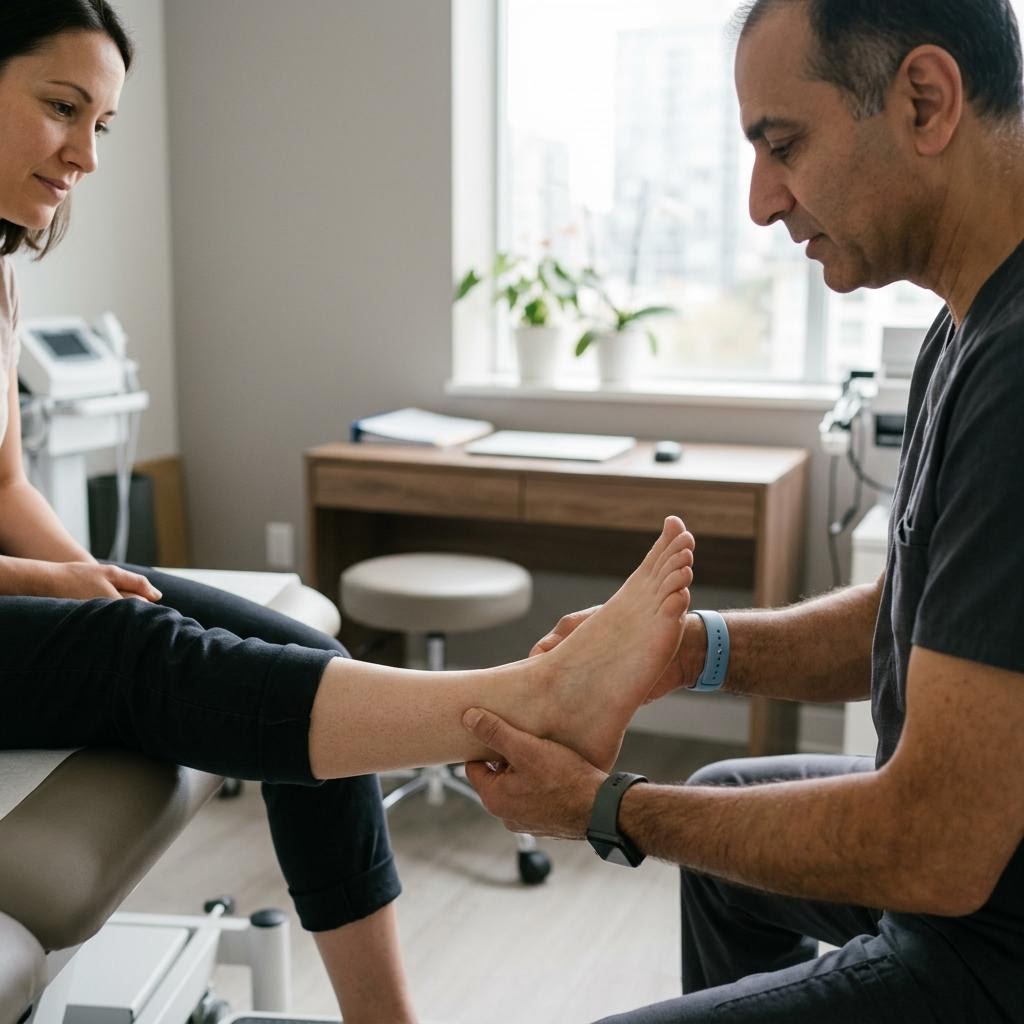 صورة سريرية توضح متلازمة النفق الرسغي (Tarsal Tunnel Syndrome)
