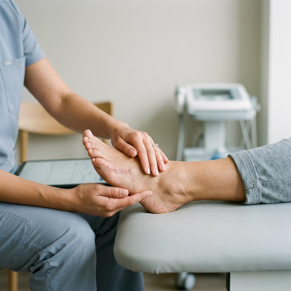 صورة سريرية توضح اندماج مفصل الإصبع الكبير (Arthrodesis)