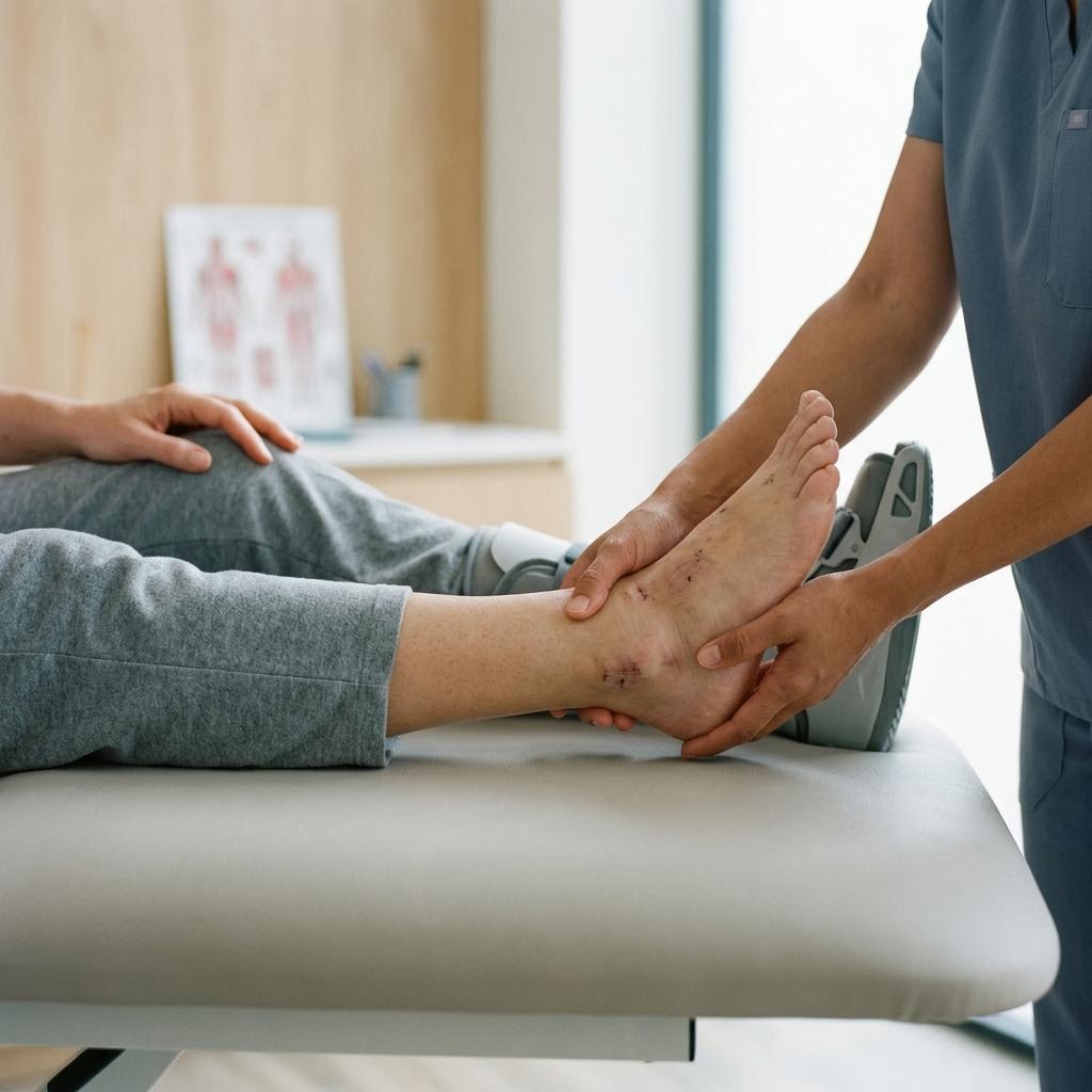 صورة سريرية توضح اندماج مفاصل منتصف القدم (Arthrodesis)